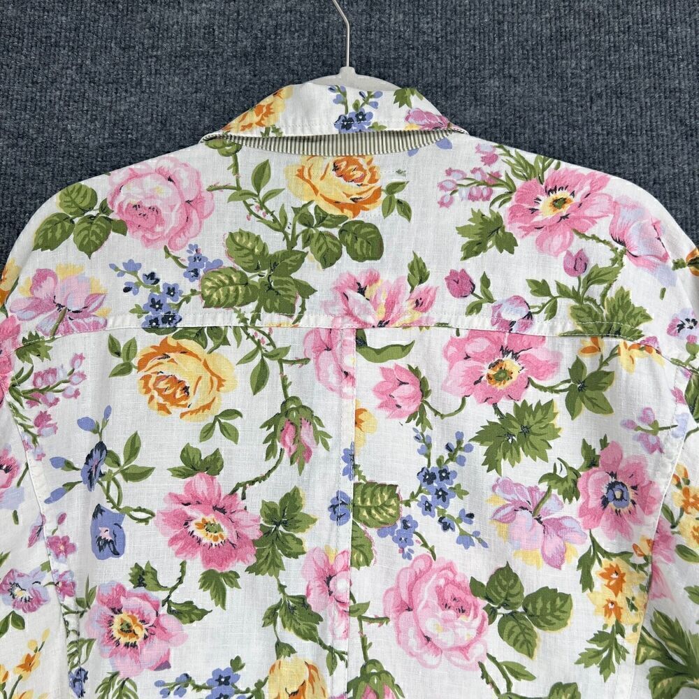 Vintage Esprit Cropped Jacket Womens Large Floral Linen Blend Boxy Pockets 80s - Picture 6 of 13